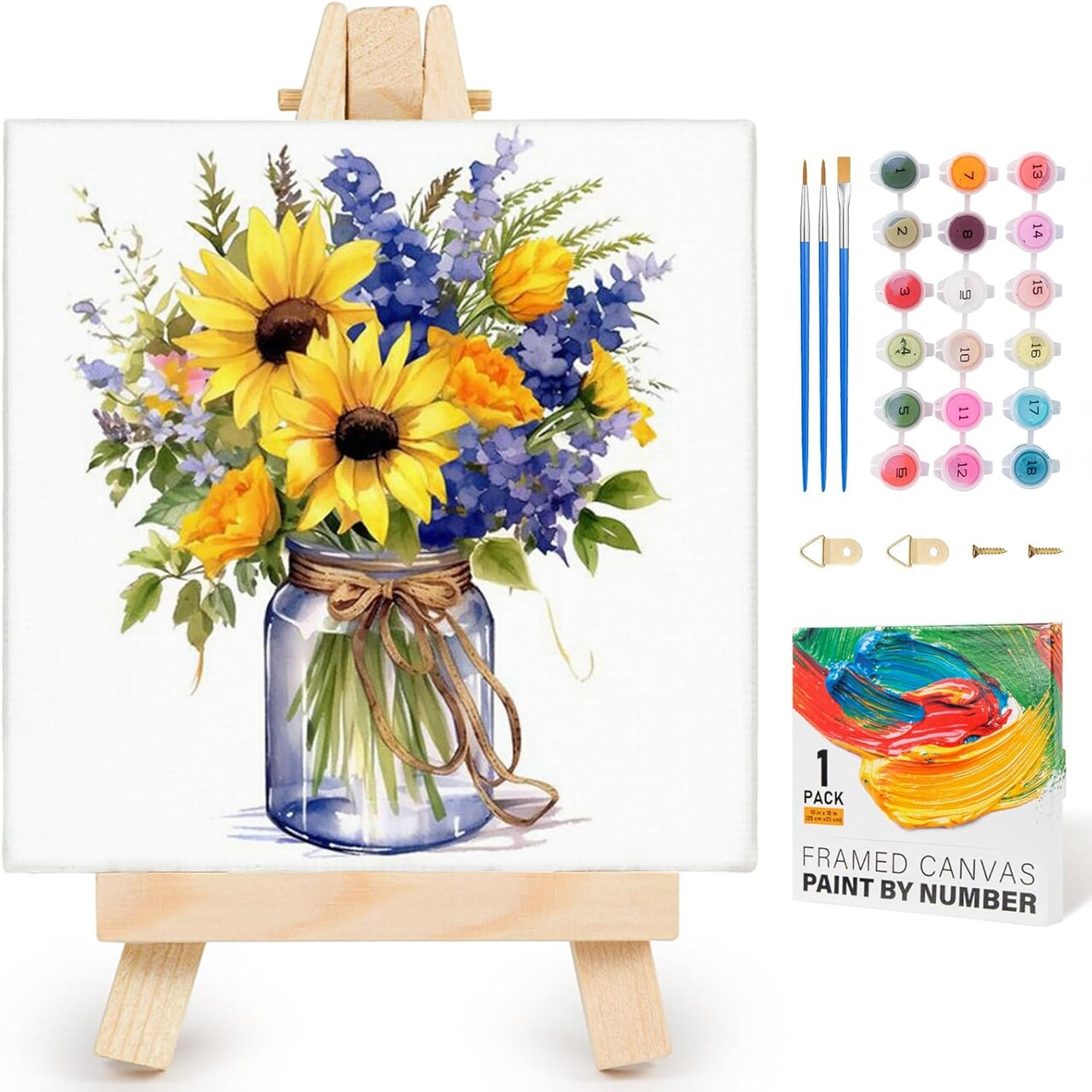 Flower Framed Paint by Numbers Kit for Adults Beginner & Kids Ages 8-12, Flowers Paint by Number Without Easel, DIY Adult Paint by Numbers Sunflower for Home Wall Decor Gift 10x 10 inch